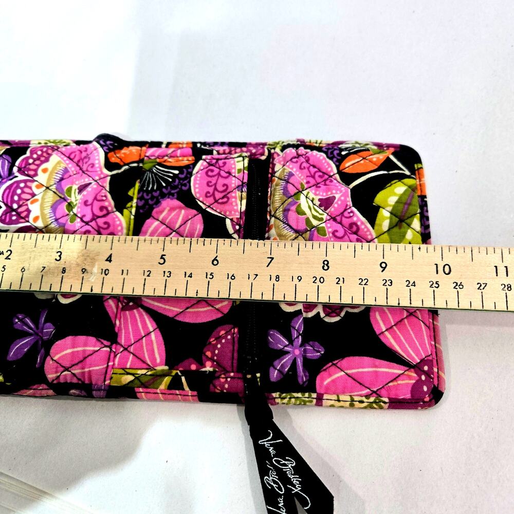 Vera Bradley Black/Pink Floral Quilted Cotton Tri fold Wallet #970 - Picture 4 of 5